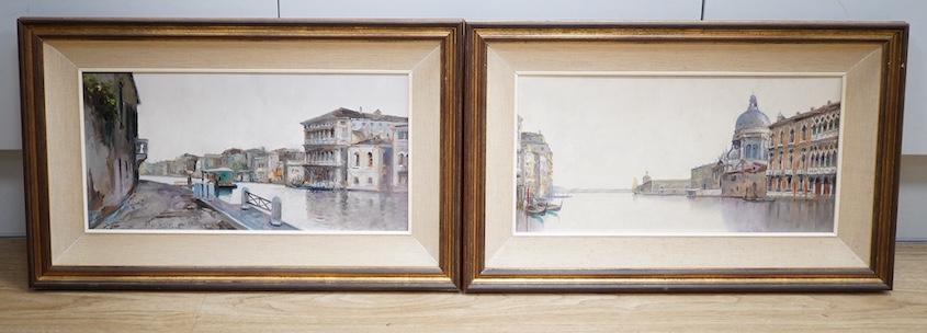 G Toare ?, pair of oils on board, Venetian canals, each indistinctly signed and inscribed verso, 18 x 38cm. Condition - good